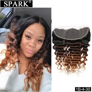 

Spark Brazilian Human Hair Closure Loose Deep Wave Lace Frontal Closure 13x4 Ear to Ear Free Part Remy Ombre Color Medium Ratio