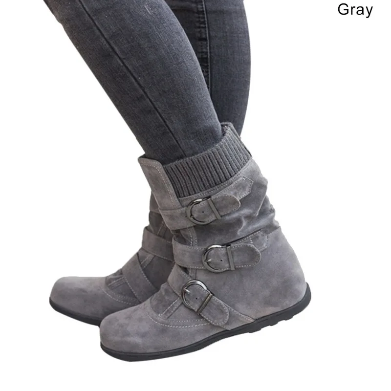 

2019 Women's Kid Suede Ankle Boot with Fleeces Keep Warm Flat Bottom Shoes Woman Large Size Short Thick Cotton Winter Boot