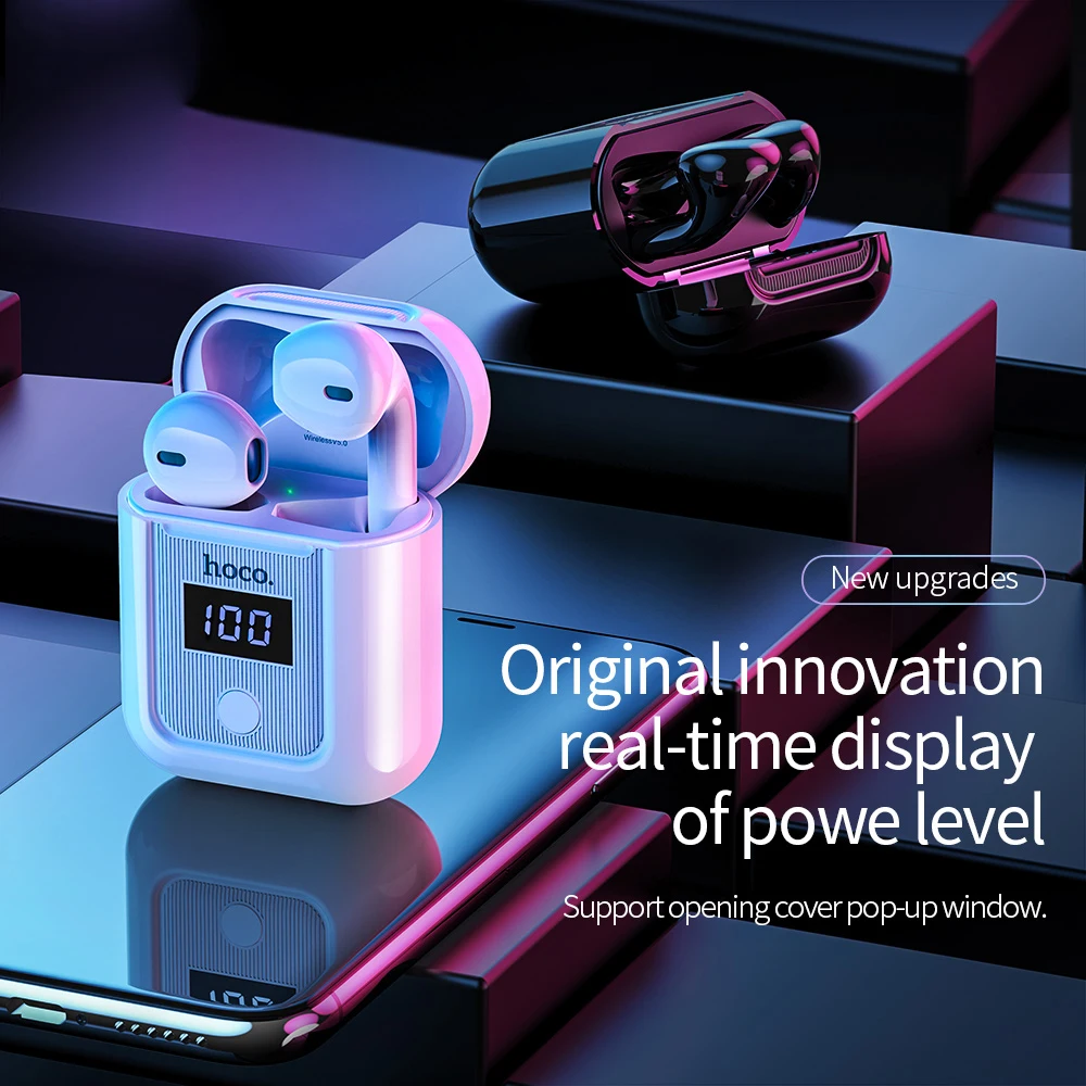 HOCO, беспроводные наушники Bluetooth 5,0, гарнитура для близнецов, светодиодный дисплей, зарядная коробка, громкая связь, стерео музыка+ чехол для iPhone 11 Pro