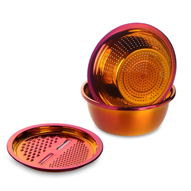 3 Pcs/Set Vegetable Slicer Drain Food Vegetable Cutter Peeler With Drain Basket Multi-Functional Fruit Kitchen Tool Rainbow NO.3