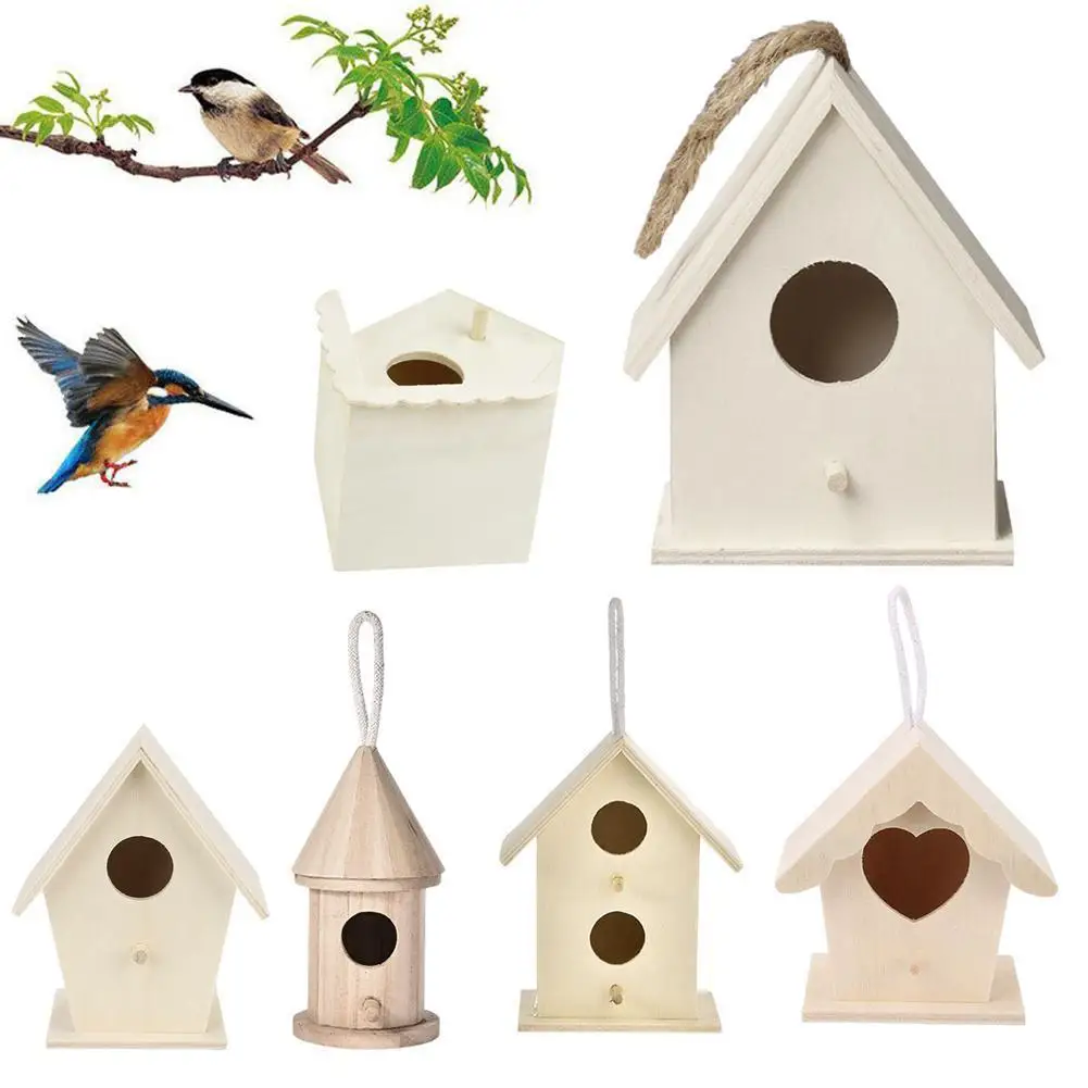 

6 Types Wooden Bird House Nest Creative Wall-mounted Hanging Bird Decoration Nest Gardening Decoration Home Dropshipping Y0T6