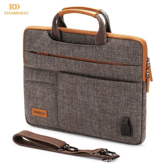 DOMISO10 13 14 15.6 17.3 Inch Multi-Functional Laptop Sleeve Business Briefcase Messenger Bag with USB Charging Port Brown Grey Brown