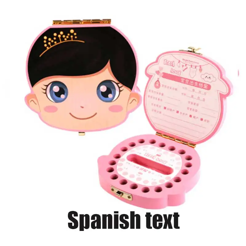 Pink GirlSpanish Английский/итальянский/голландский/Португальский/Испанский/русский/французский/итальянский/текстовый Деревянный чехол для маленьких мальчиков и девочек органайзер для зубов - Цвет: Pink GirlSpanish