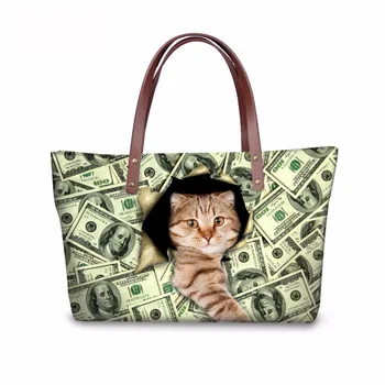

THIKIN Women Handbags Casual Large Women's Shoulder Bag Animal Dollar Cats Bags Ladies High Quality 2020 Travel Bags Custom