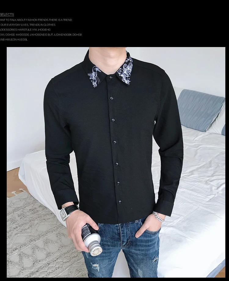 2019 Весенняя Мужская рубашка с принтом модная парикмахер Slim Fit с длинным рукавом рубашка-смокинг мужской ночной клуб белый повседневные