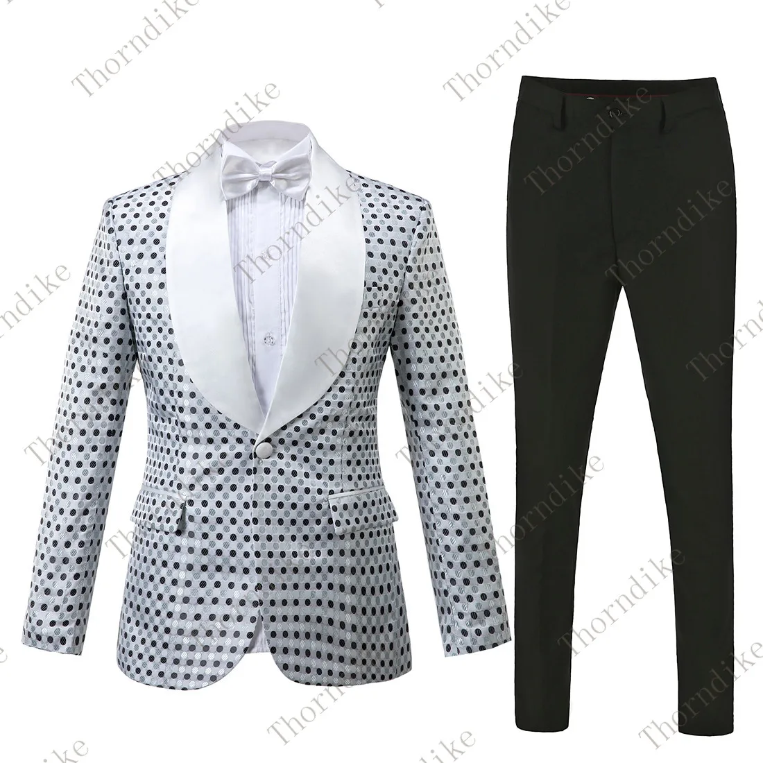 

Men's Suit Black Idot Jacquard Notch Lapel 3 Pieces 1 Button Groom Tuxedos Wedding Suit for Men Set Custom Made (Jacket+Pants)