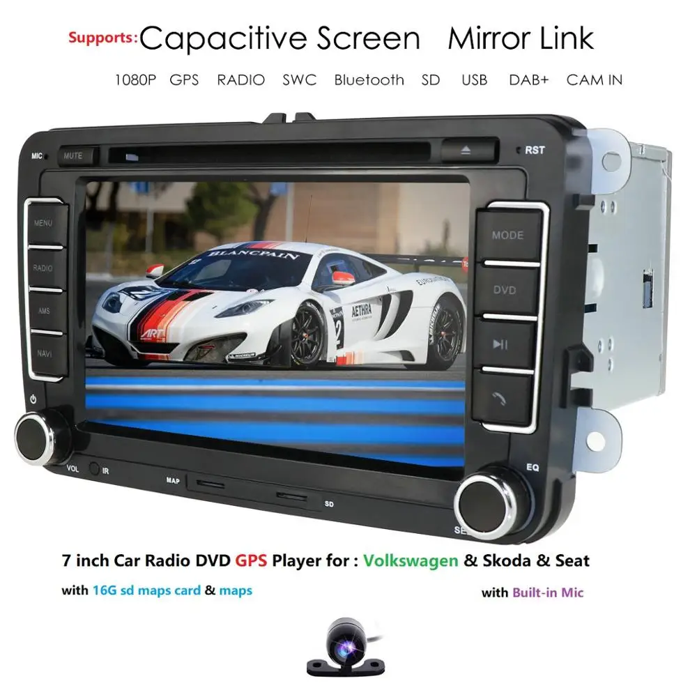 Cheap Car Touch Screen 7" Stereo GPS DVD Navi for VW Golf Polo Passat Tiguan Jetta Altea+RDS+BT+SD card+SWC+CAN BUS+USB+EQ+Rear Camera 1