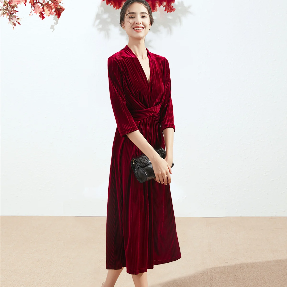 New Maxi Dresses For Women Sweet Temperament Medium Length Velvet Dress Base Skirt Stripe Winter Autumn Woman 2020 | Женская одежда