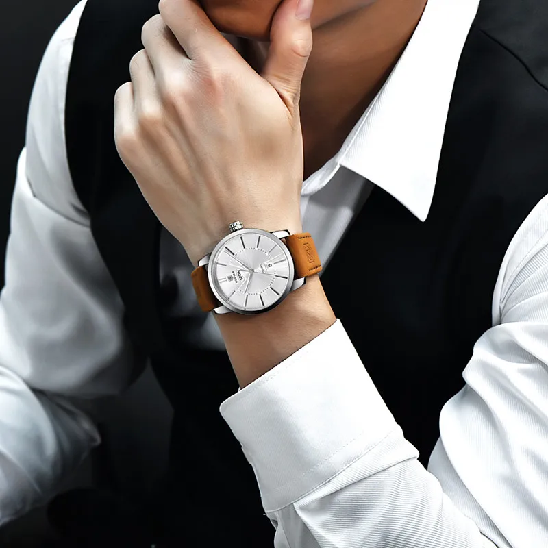BENYAR бренд кожаный коричневый ремешок белые циферблаты часы мужские Топ Роскошные Кварцевые водонепроницаемые мужские часы Дата Relogio Masculino+ коробка+ подарок