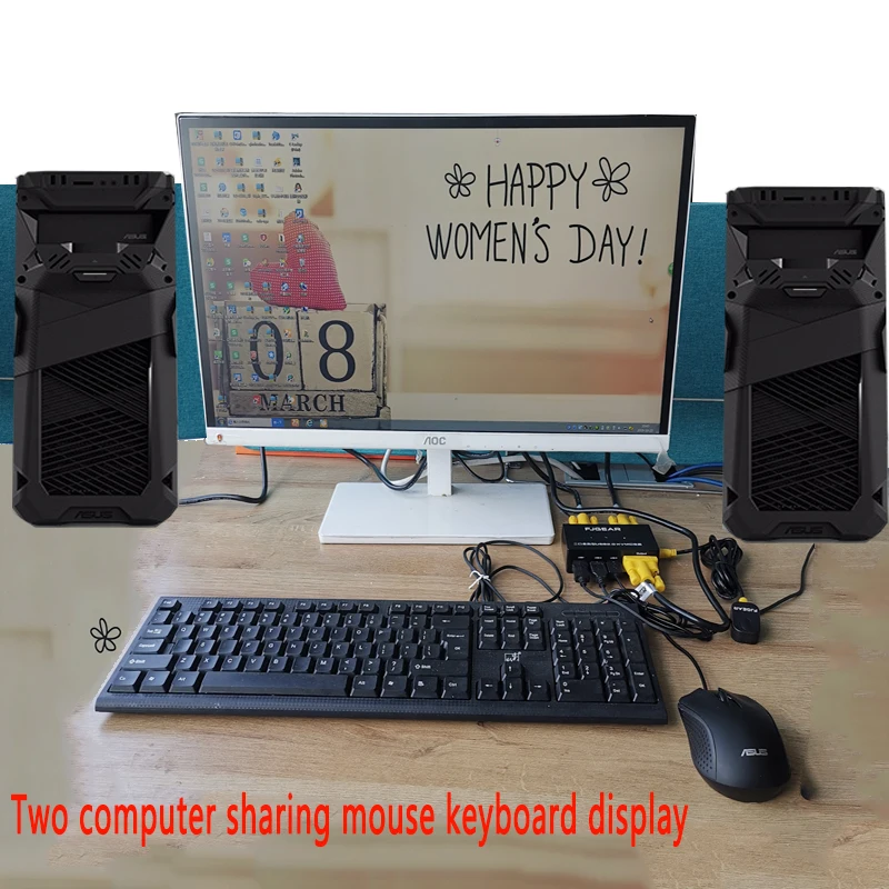 USB KVM переключатель коммутатор 2 порта VGA переключатель SVGA коробка USB 2,0 Maus Tastatur 1920*1440 общая клавиатура мышь монитор