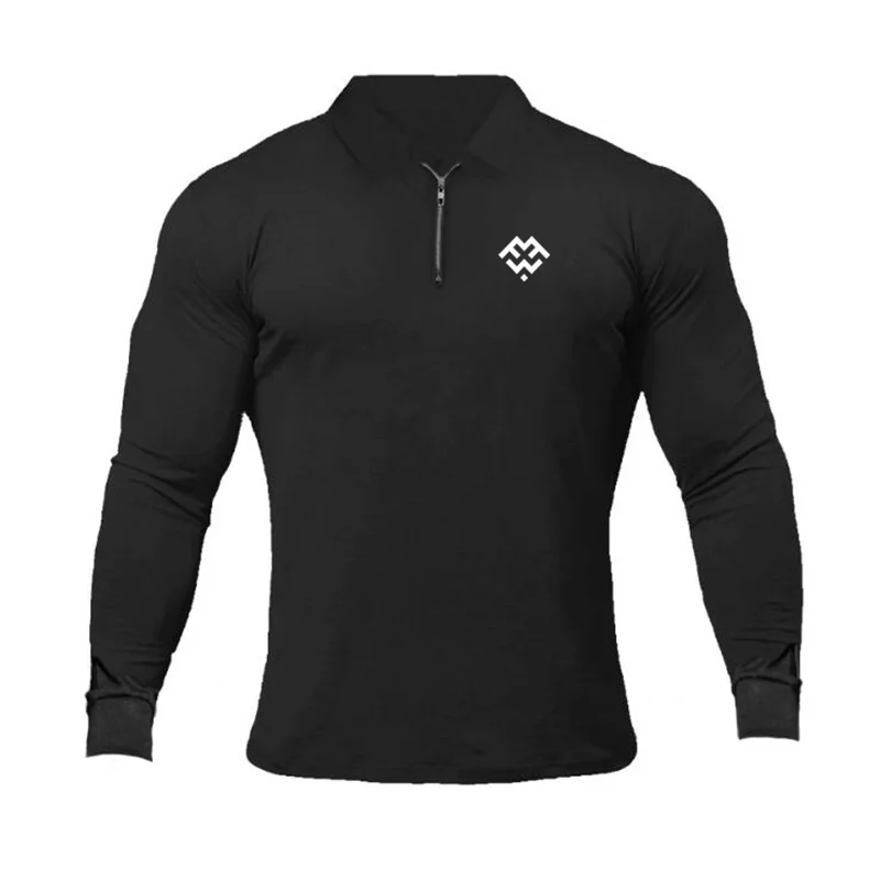 Брендовая рубашка поло для бодибилдинга, Мужская рубашка поло для спортзала, фитнеса, Мужская стрейчевая хлопковая рубашка с длинным рукавом, спортивная одежда, мужские рубашки поло
