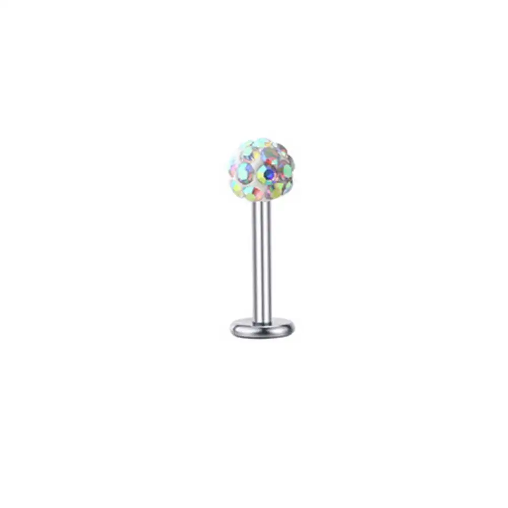 Lip Piercing 1Pair Industrial Bar Crystal Ball Lip Rings Earring Stud Surgical Steel Labret Cartilage Tragus Sexy Body Jewelry - Окраска металла: AB Colorful