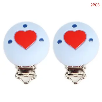 

2 Pcs Baby Pacifier Clip Silicone Round Beads Love Heart Shape DIY Teething Toy