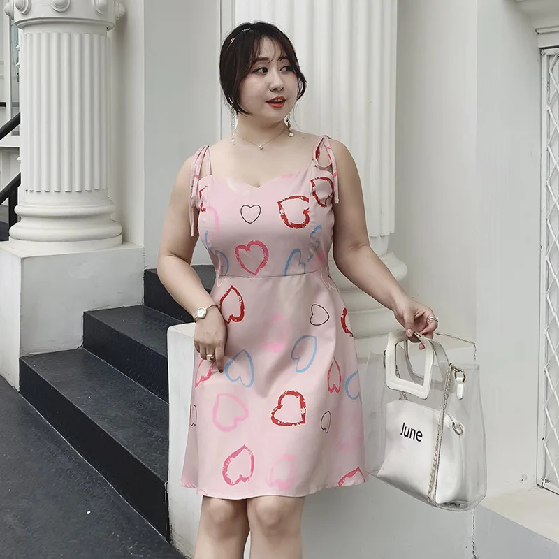 [Shi ben Rocco] Summer New Products Plus-sized Large Size Dress Large GIRL'S Peach Heart Strapped Dress on Behalf of A198