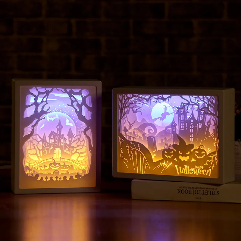 Creative 3D Paper Carving Night Lamp Small Art Decorative Night Light Table Light For Holiday Christmas Decoration Romantic Gift