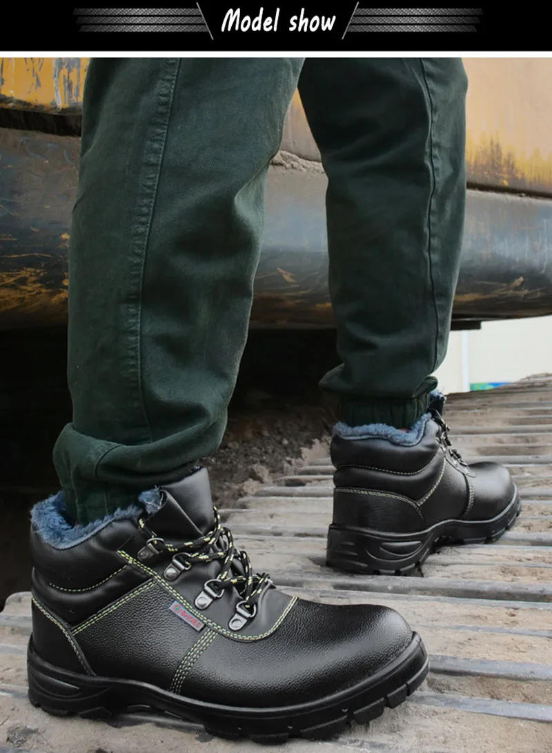 Work Cotton Shoes Anti-smashing Anti-piercing Wear Winter Plus Velvet Plus Thick High Help Work Anti-slip Labor Protection Shoes