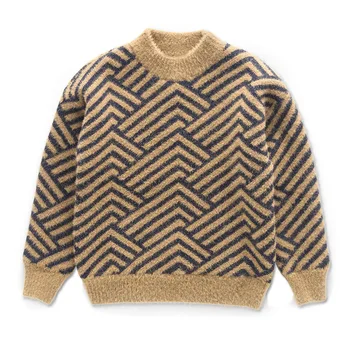 

Boys 3-16Y Winter Casual Long Sleeve Pullover Mink Velvet Thin Stripes Zebra Design Warm Keeping and Windbreak Sweaters