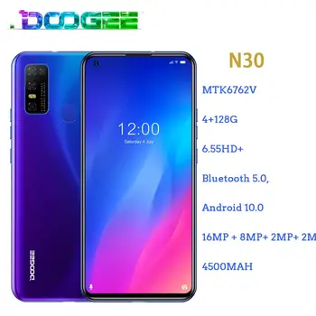 Перейти на Алиэкспресс и купить Doogee N30 смартфон 4 Гб 128 ГБ 4180 мАч Android 10 Мобильный телефон 16MP Quad задние камеры Full Netcom 6,55 дюймHD + экран MT6762V