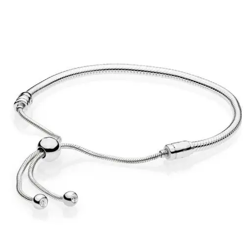 925 пробы серебряный браслет Moments скользящая застежка регулируемый браслет подходит для женщин Шарм из бисера Diy модное ювелирное изделие