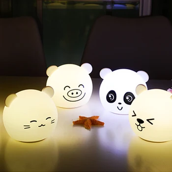 

Bear Cat Pig Panda LED Night Light Touch Sensor Colorful Timer USB Rechargeable Silicone Lamp for Children Kids Baby Gift