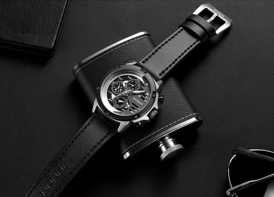 Нержавеющая сталь Топ бренд спортивные часы кожаный Бренд черные военные наручные кварцевые кинетические часы Reloj Hombre роскошный подарок