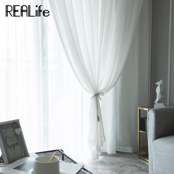 

Luxury Curtains Translucidus White Tulle Curtains for Living Room Concise Style Chiffon Tulle Window Gauze for Bedroom REALife