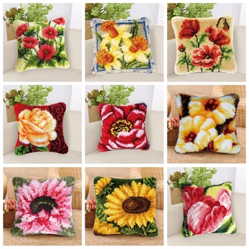 

Large Flowers Latch Hook Smyrna Foamiran For Needlework Rug Do It Yourself Carpet Embroidery Pillow Cushion Button Package Kits