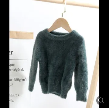 Кашемировый свитер с имитацией норки для маленьких девочек; коллекция года; зимняя одежда для девочек; детский джемпер; пальто для маленьких девочек; Теплые Топы; RT787 - Цвет: dark green