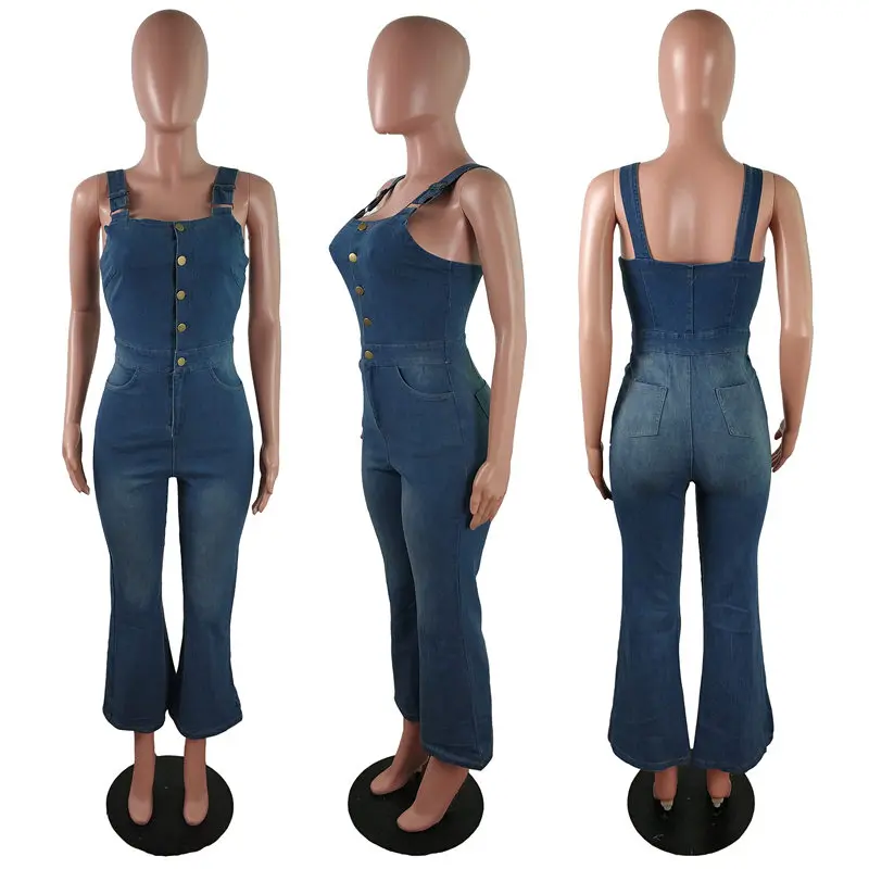 Wjustforu Casual Sexy Denim Jumpsuit Women Spaghetti Strap Fashion Wide Leg Jeans Bodysuit Female Off Shoulder Elegant Overalls