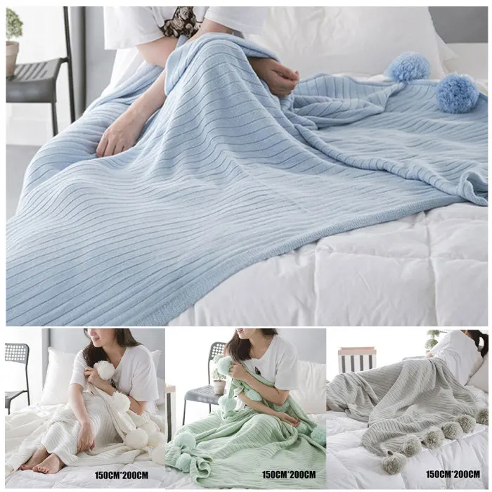 Soft Cotton Blanket Adorable Hair Ball Blanket Home Bedroom Knitted Blankets TB Sale