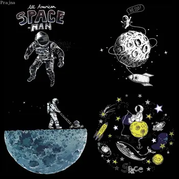 

Prajna Space Astronaut Patch Heat Transfer Vinyl Iron On Transfer For Clothing Planet Moon Thermal Stickers On Clothes Appliques