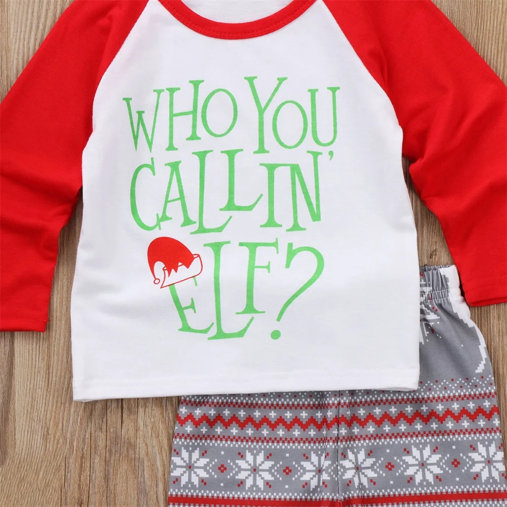 Xmas Toddler Newborn Baby Boy Girl printed letter T-shirt long Pants 2 PCs Christmas Outfits clothing Set for baby