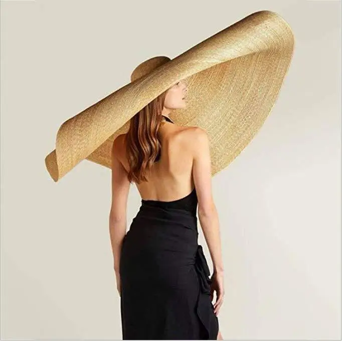 New 30cm Women S Large Brim Straw Hat Trendy Sun Protection Roll Up Floppy Beach Hat For Summer Party Hats Aliexpress