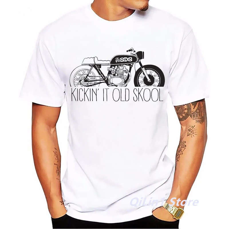 Cafe Racer Motorrad Print Herren Vintage T-Shirt Sommer 2024 Weiß Kurzarm Casual Top 90er Jahre Cool Hip Hop Rock T-Shirt Grafik – Detail 12