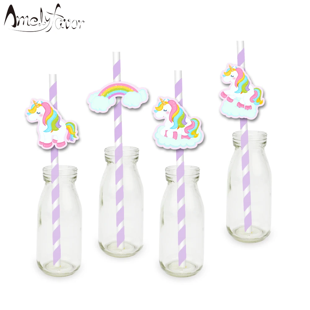 

Unicorn Theme Party Paper Straws 24PCS Unicorns Drinking Paper Straw Girls Baby Kids Event Birthday Party Decorations Supplies