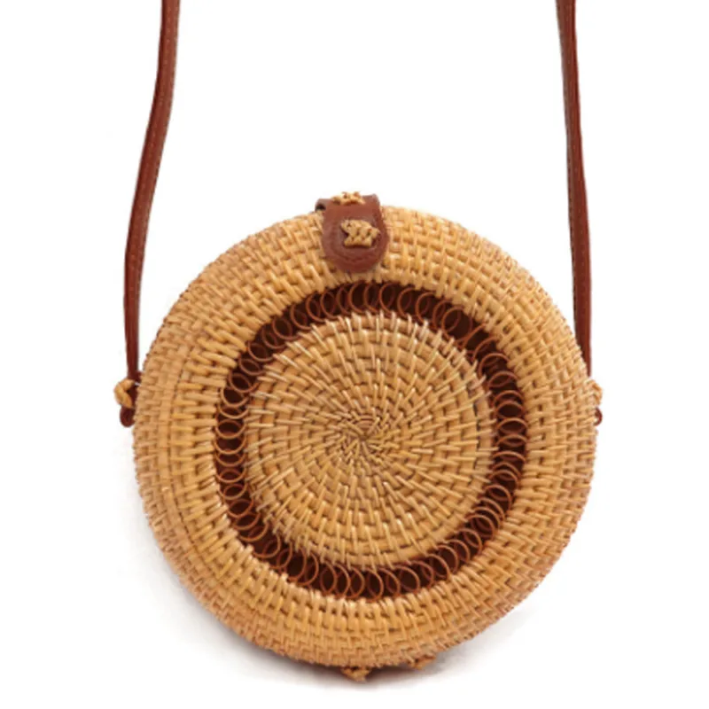 Модные женские круглые Соломенные Сумочки из ротанга сумка через плечо ретро Женская Ручная работа Тканые Пляжные богемные сумки-мессенджеры