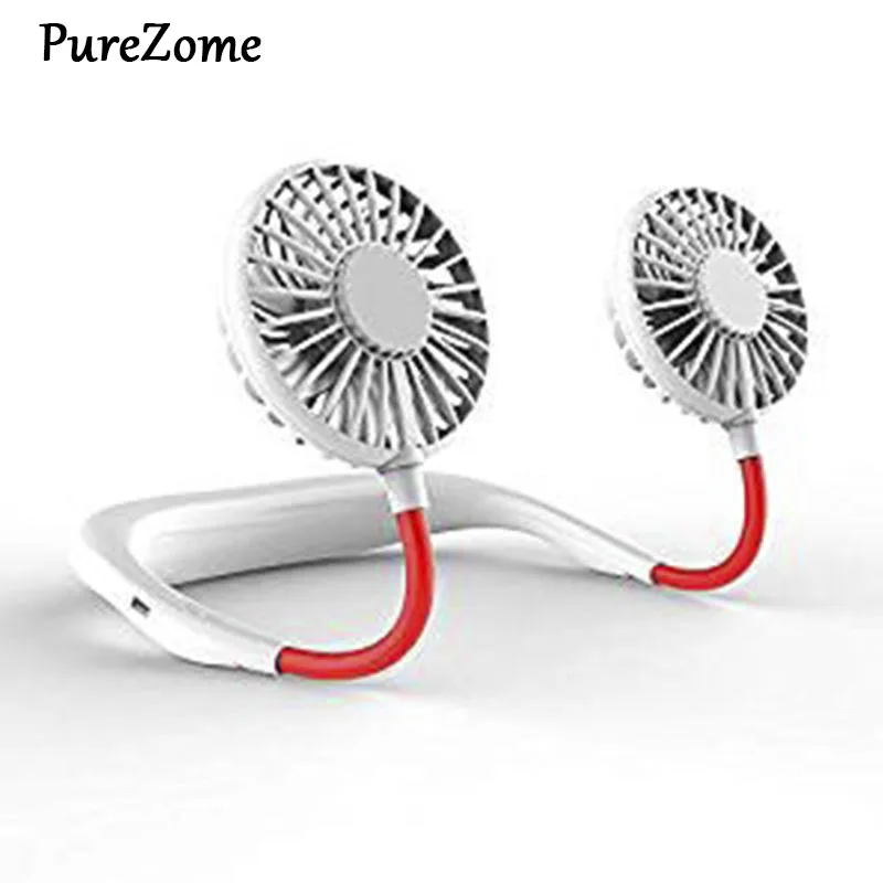 Hands-free повязка на шею руки-свободно висящий USB Перезаряжаемый двойной вентилятор мини-вентилятор летний портативный