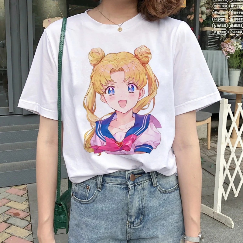 Кавайная морская Луна футболка Женская Harajuku Ullzang мультяшная ...