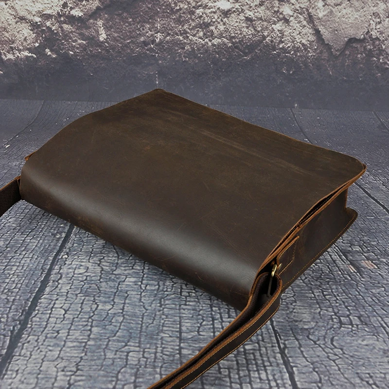  Shoulder Bag Retro Genuine Leather Fashion glamour men's span Crossbody iPad Bag Cowhide Crazy Hors