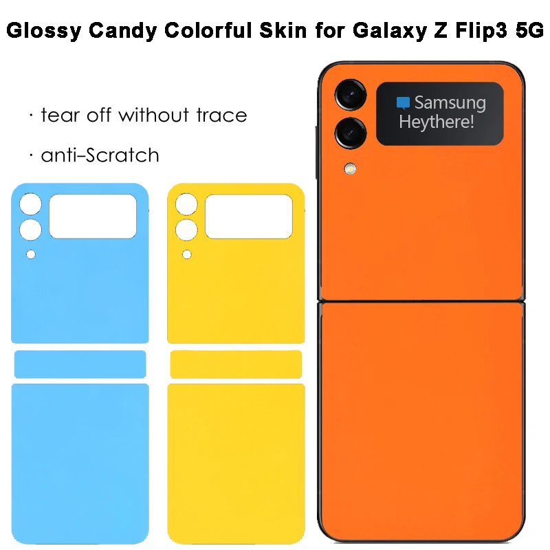 High Glossy Candy Colorful Phone Sticker For SAMSUNG Galaxy Z Flip3 5G Back + Hinge Matte Film For Galaxy Z Flip 5G Skin Cover samsung galaxy flip3 case