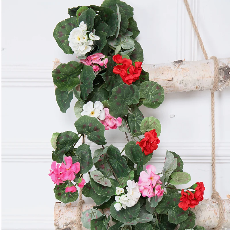 

180cm Silk Begonia Roses Ivy Flower Vines Artificial Flowers Rattan Arch Wedding Home Party Backdrop Decor Wall Hanging Garland