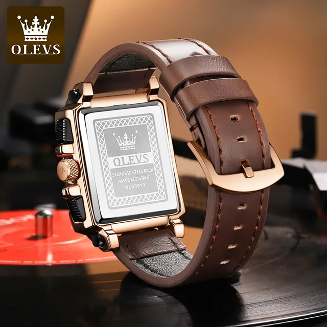 OLEVS 2022 Original Watch for Men Top Brand Luxury Hollow Square Sport Watch Fashion Leather Strap