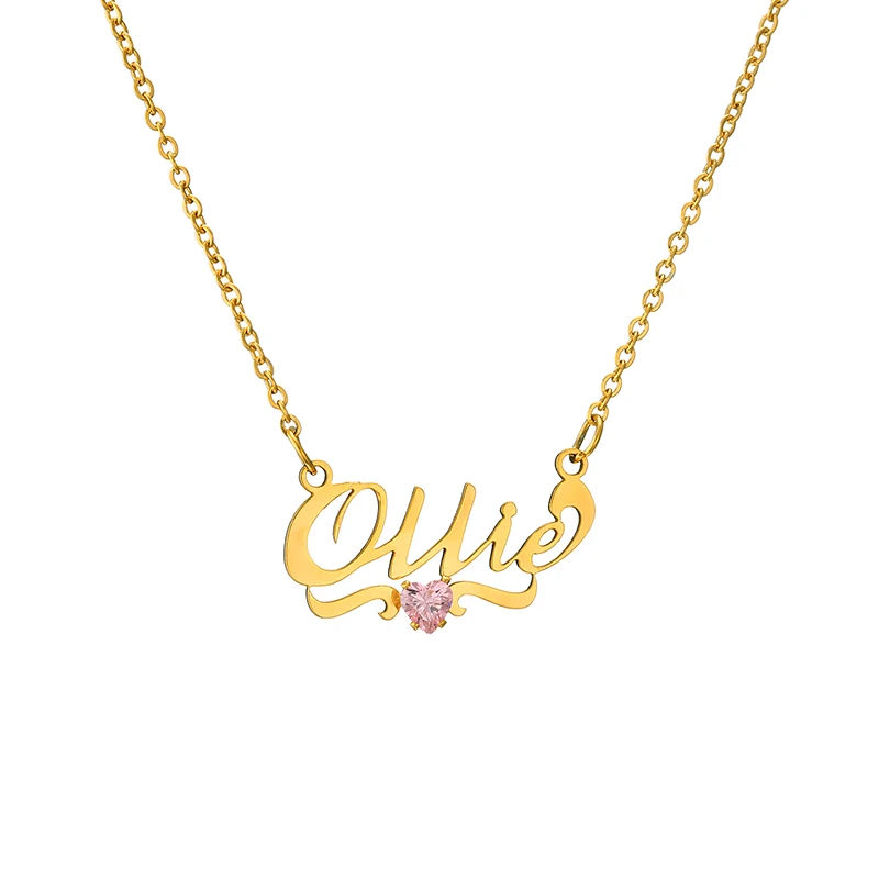 

Handmade Custom Birthstone Jewelry Personalized Name Necklace Women Men Birthday Heart Stone Statement Choker Gift Idea