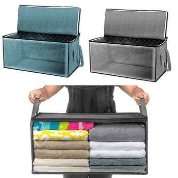 

2PCS Quilt Organizer Box Foldable Portable Closet Stackable Bins Non Woven Clothes Storage Blankets Collecting Case