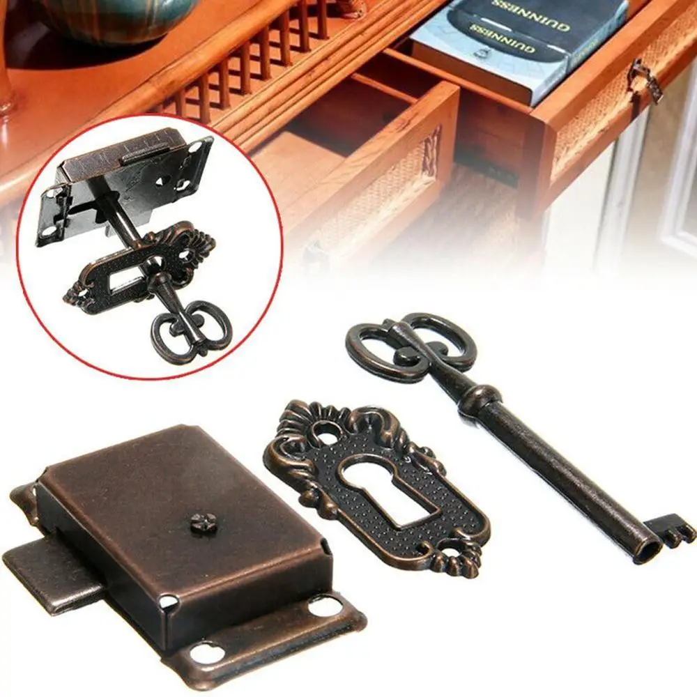 

Durable Portable Vintage Antique Style Iron Lock + Key For Drawer Cabinet Wardrobe Cupboard Door