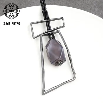 

Vintage Jewelry Chunky Long Necklace for Women Statement necklaces & pendants jewellery suspension Stone Bead Pendant Rope Chain