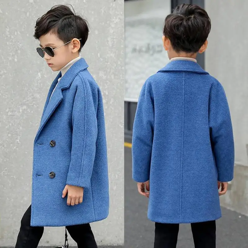 Новое осенне-зимнее детское модное шерстяное пальто для мальчиков детская двубортная ветровка повседневная шерстяная куртка для мальчиков-подростков B29