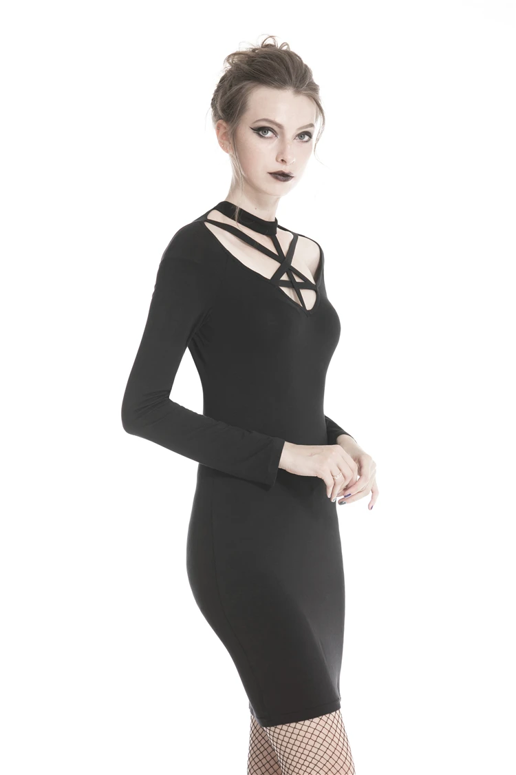Darkinlove женские панк с длинными рукавами веревки альтернатива платья DW318