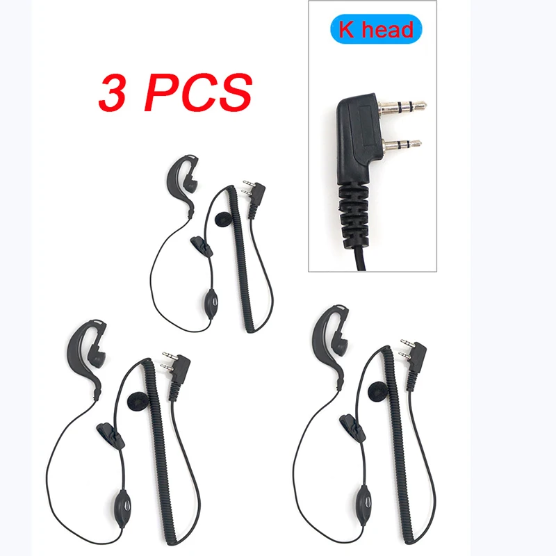 

3pcs 2 PIN Earpiece Headset PTT with Microphone Walkie Talkie Ear Hook Interphone Earphone Earpiece for BAOFENG UV5R/KENWOOD/HYT