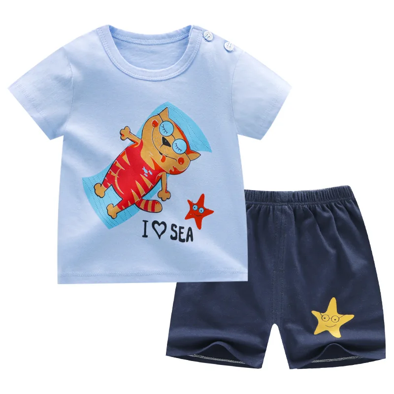 

ZWY856 Boys Girls Summer Clothing Set Infant Clothes Suit Children's Short Sleeve + Shorts Toddler Homewear Suit Kids Outfits